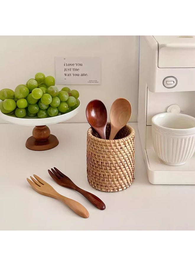 YUANJIN Yuan Hibiscus/ins Japanese-style Lotus Nanmu Log Fork Spoon Baby Complementary Fork Spoon High-end Tableware Suit-Specifications:Lotus Wood Single Fork  - Image 5