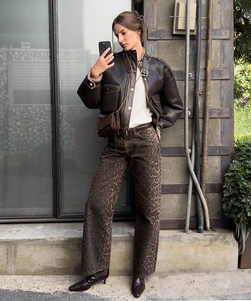 ابيكول Animal Print Palazzo Jeans