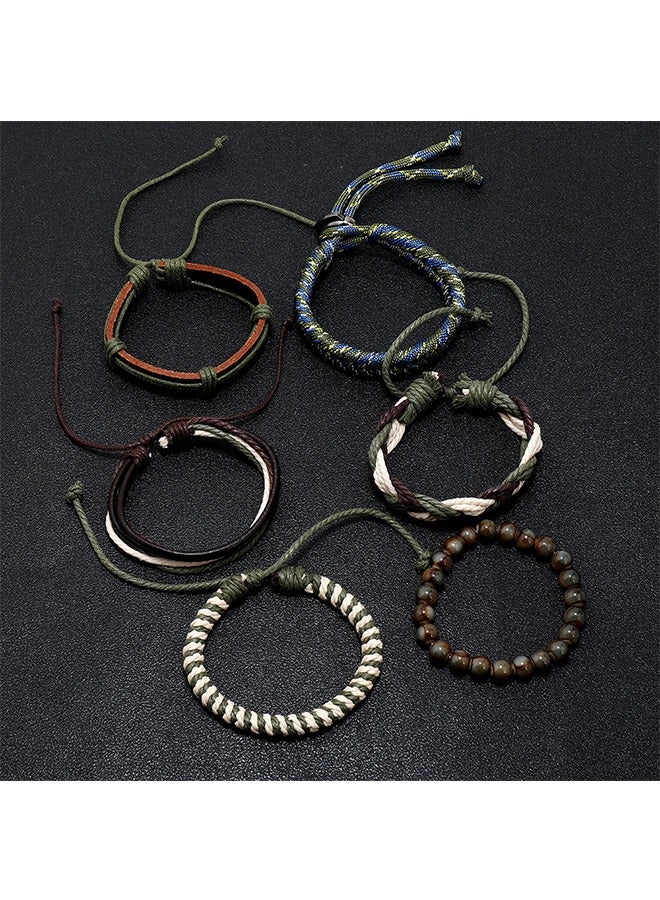 Beyond Multilayer Braided Leather Bracelet Set, Twine Rope Pulling Bracelets, Bangle for Man Gift (Green) - Image 4