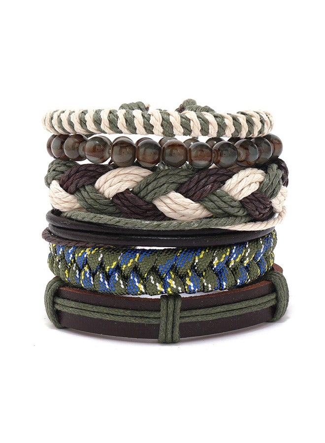 Beyond Multilayer Braided Leather Bracelet Set, Twine Rope Pulling Bracelets, Bangle for Man Gift (Green) - Image 1