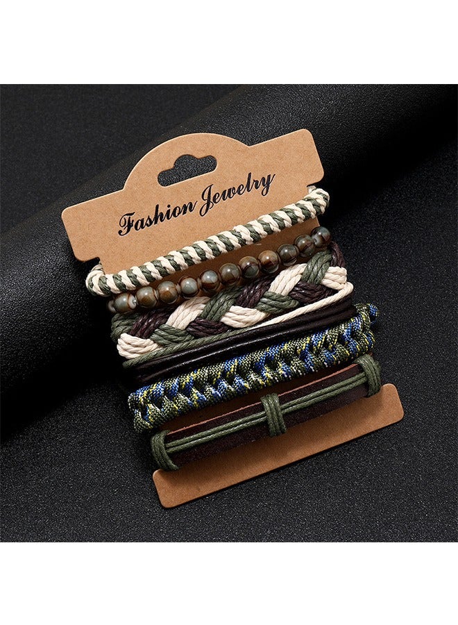 Beyond Multilayer Braided Leather Bracelet Set, Twine Rope Pulling Bracelets, Bangle for Man Gift (Green) - Image 2