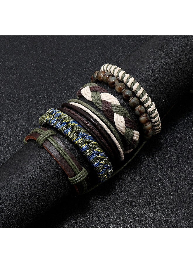 Beyond Multilayer Braided Leather Bracelet Set, Twine Rope Pulling Bracelets, Bangle for Man Gift (Green) - Image 3