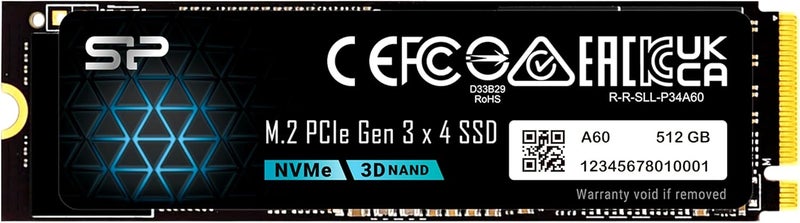 Silicon Power P34A60 512GB NVMe PCIe M.2 SSD, 3D TLC NAND with SLC Cache, Up to 2200MB/s, M.2 2280 Internal Solid State Drive for Desktop Laptop PC Computer - Image 1