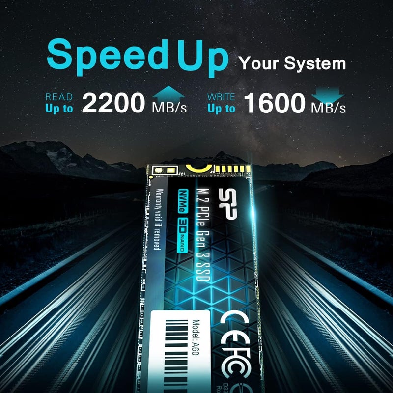 Silicon Power P34A60 512GB NVMe PCIe M.2 SSD, 3D TLC NAND with SLC Cache, Up to 2200MB/s, M.2 2280 Internal Solid State Drive for Desktop Laptop PC Computer - Image 2