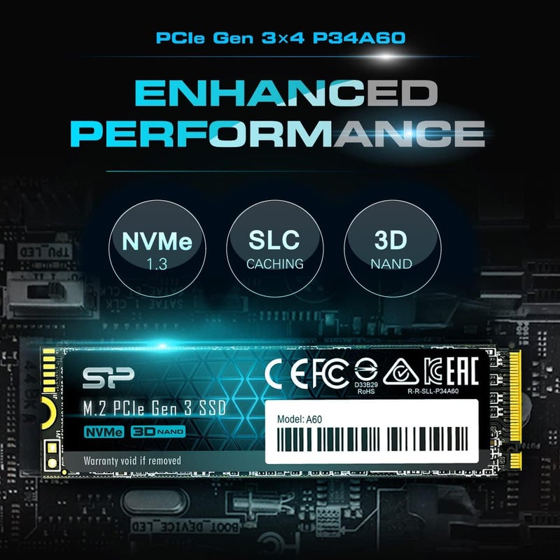 Silicon Power P34A60 512GB NVMe PCIe M.2 SSD, 3D TLC NAND with SLC Cache, Up to 2200MB/s, M.2 2280 Internal Solid State Drive for Desktop Laptop PC Computer - Image 3