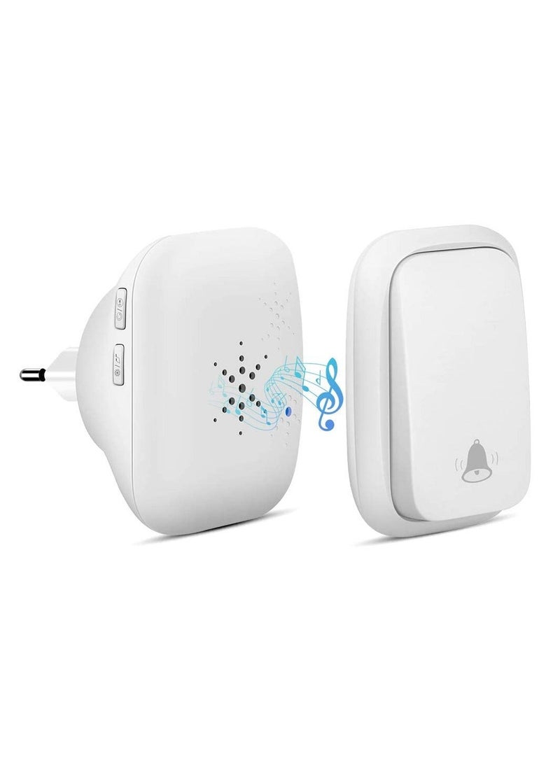 Self-Powered Doorbell, Wireless Doorbell No Battery Required Cordless Door Chime Kit Push on Waterproof at 500-feet Range with 38 Chimes, 4-Level Volume u0026 LED Flash - UK Plug White - Image 1