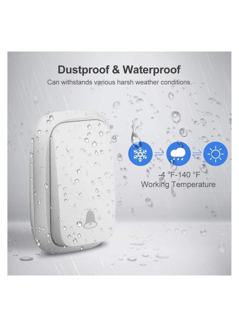 Self-Powered Doorbell, Wireless Doorbell No Battery Required Cordless Door Chime Kit Push on Waterproof at 500-feet Range with 38 Chimes, 4-Level Volume u0026 LED Flash - UK Plug White - Image 4