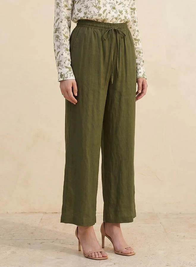 Splash FAV Basic Relaxed Fit Mid Rise Linen Blend Wide Leg Trousers