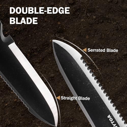 ROYTOA Hori Hori Garden Knife, Garden Tools with Sheath for Weeding,Planting,Digging, 7" Stainless Steel Blade with Cutting Edge, Full-Tang Walnut Wood Handle with Hanging Hole - Image 2