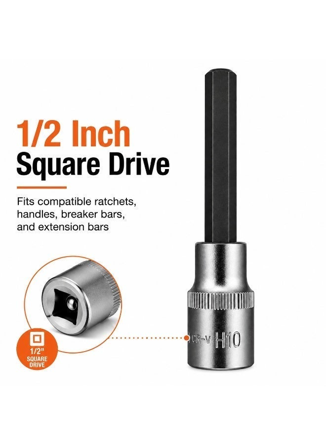 H10 Hex Bit Socket 1/2 Inch Drive, 4.4 Inch Long Chrome Vanadium Steel Allen Socket Tool for Ratchet, Car Repair, Workshop & DIY Maintenance - Image 3