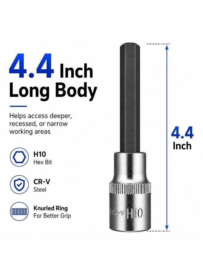 H10 Hex Bit Socket 1/2 Inch Drive, 4.4 Inch Long Chrome Vanadium Steel Allen Socket Tool for Ratchet, Car Repair, Workshop & DIY Maintenance - Image 4