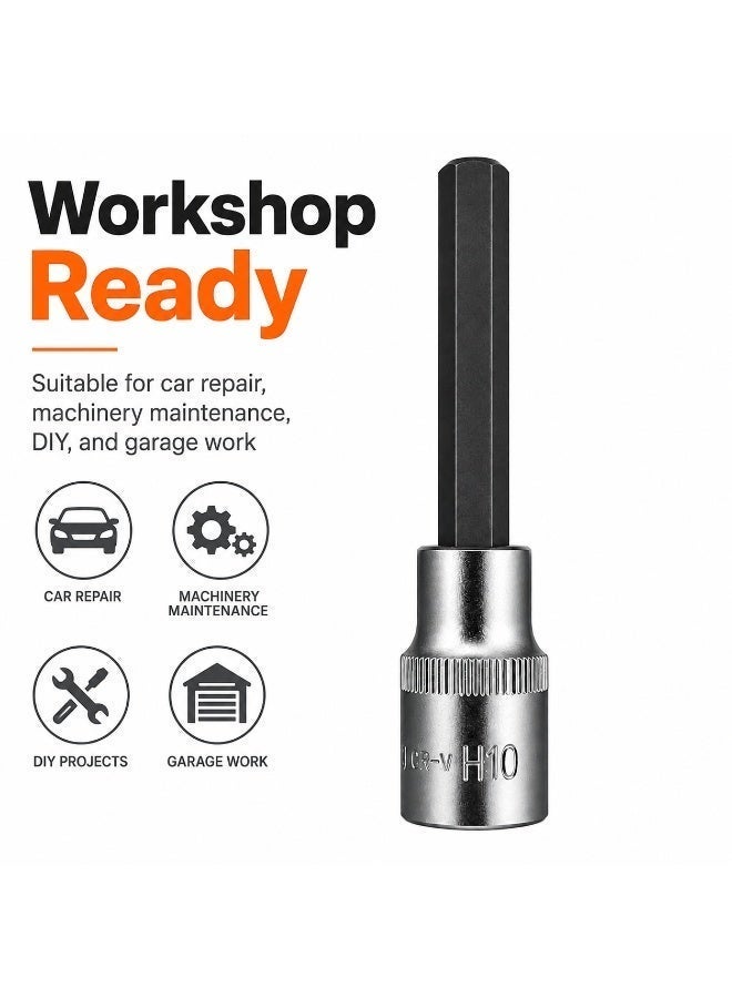 H10 Hex Bit Socket 1/2 Inch Drive, 4.4 Inch Long Chrome Vanadium Steel Allen Socket Tool for Ratchet, Car Repair, Workshop & DIY Maintenance - Image 5