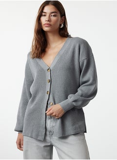 trendyol Gray V-Neck Knitwear Cardigan TWOAW25HI00107  - Image 2