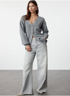 trendyol Gray V-Neck Knitwear Cardigan TWOAW25HI00107  - Image 1