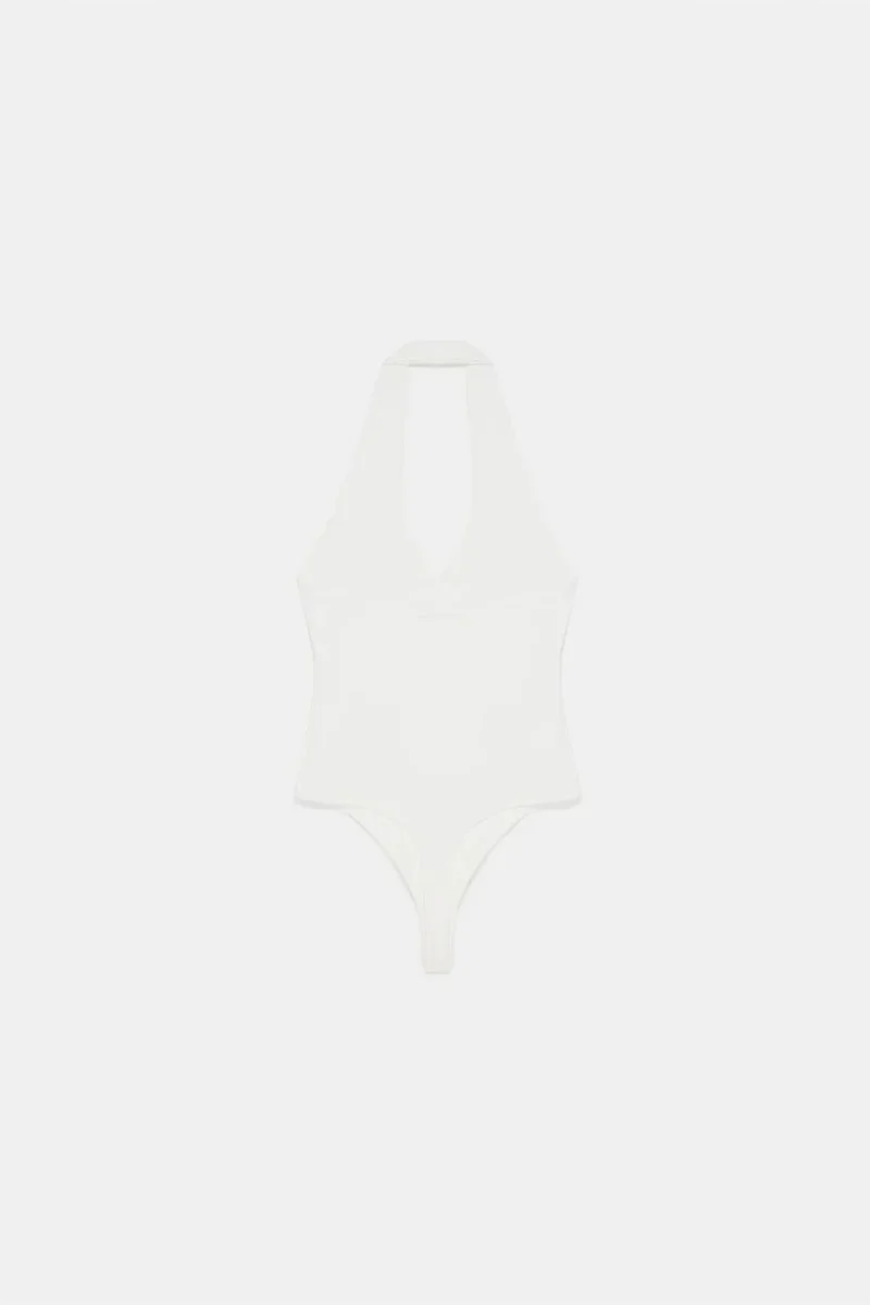 Dilvin White DILVIN Halter Neck Cut-Out Bodysuit for Women | Best Price UAE