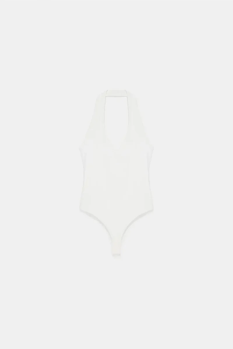 Dilvin White DILVIN Halter Neck Cut-Out Bodysuit for Women | Best Price UAE