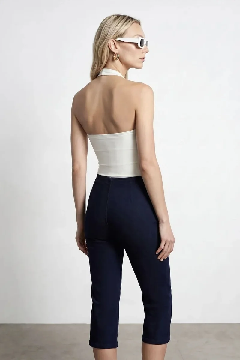Dilvin White DILVIN Halter Neck Cut-Out Bodysuit for Women | Best Price UAE