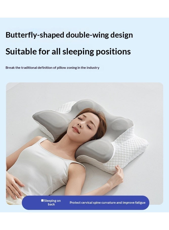 Butterfly-Shaped Neck Support Pillow Zero-Pressure Memory Foam Multi-Zone Design Suitable for Back, Side, and Stomach Sleeping Positions Dual Height Options for Restful Sleep, Washable Cover - Image 3