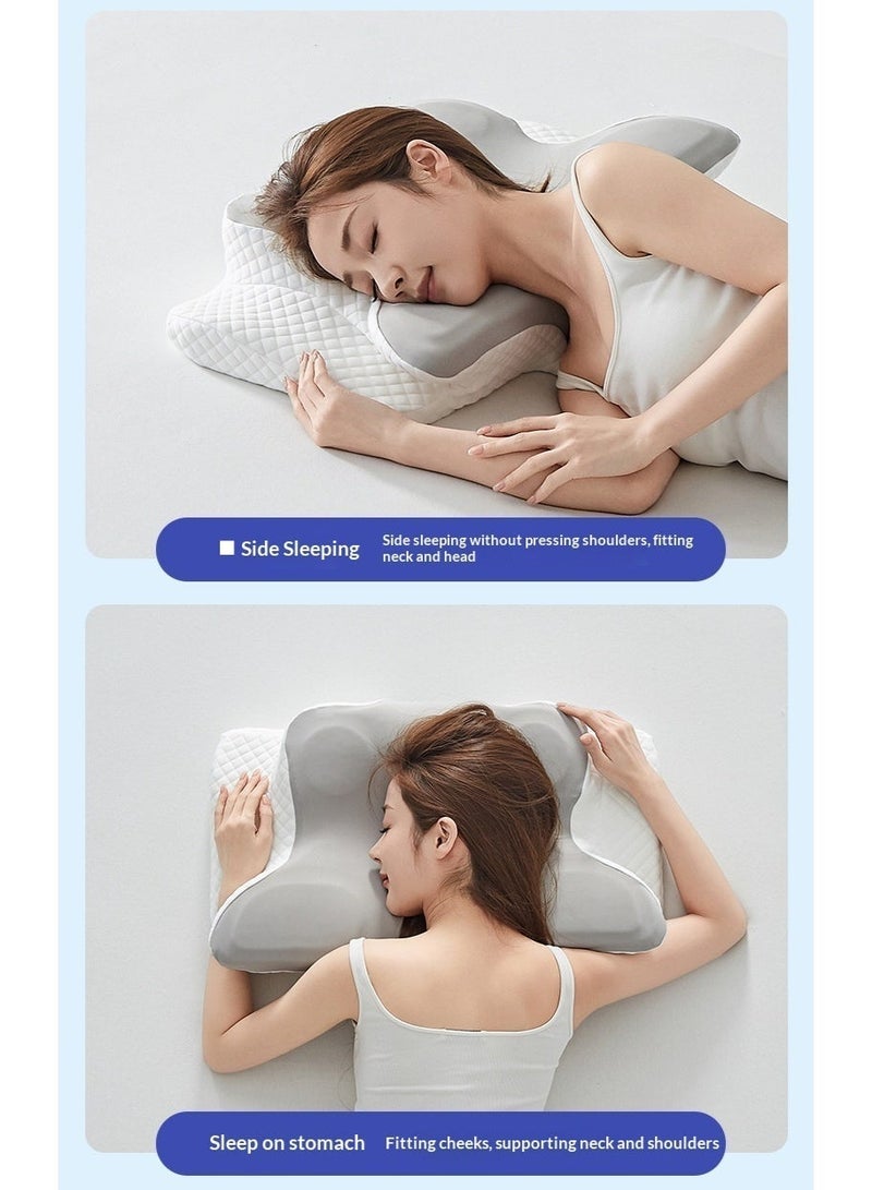 Butterfly-Shaped Neck Support Pillow Zero-Pressure Memory Foam Multi-Zone Design Suitable for Back, Side, and Stomach Sleeping Positions Dual Height Options for Restful Sleep, Washable Cover - Image 4