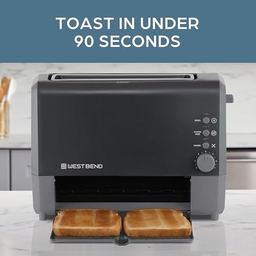 West Bend QuikServe Toaster, 2-Slice Wide-Slot Slide-Through Bread Toaster with Bagel and Gluten-Free Settings and Cool-Touch Exterior Fast Toasting, Includes Removable Serving Tray, 1400-Watts, Black - Image 3