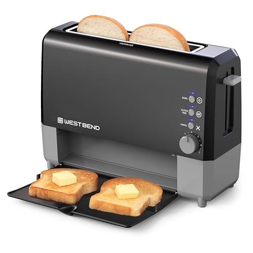 West Bend QuikServe Toaster, 2-Slice Wide-Slot Slide-Through Bread Toaster with Bagel and Gluten-Free Settings and Cool-Touch Exterior Fast Toasting, Includes Removable Serving Tray, 1400-Watts, Black - Image 1