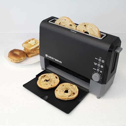 West Bend QuikServe Toaster, 2-Slice Wide-Slot Slide-Through Bread Toaster with Bagel and Gluten-Free Settings and Cool-Touch Exterior Fast Toasting, Includes Removable Serving Tray, 1400-Watts, Black - Image 5