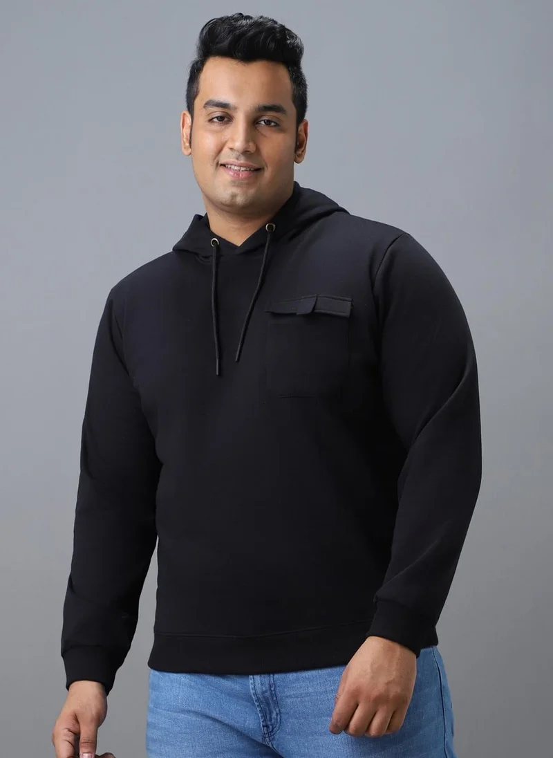Urbano Plus Men's Black Cotton Solid Hooded Neck Sweatshirt