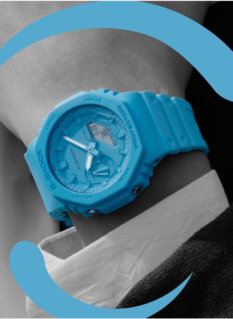 G-SHOCK ANALOG DIGITAL TONE-ON-TONE Series GA-2100-2A2 Blue Resin Band Unisex Watch New in Box  - Image 5