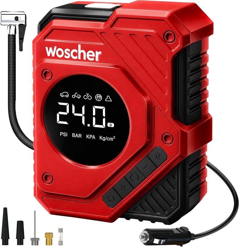 WOSCHER منفاخ الإطارات المحمول السريع من Woscher (12 فولت) مع ضوء LED - Image 1