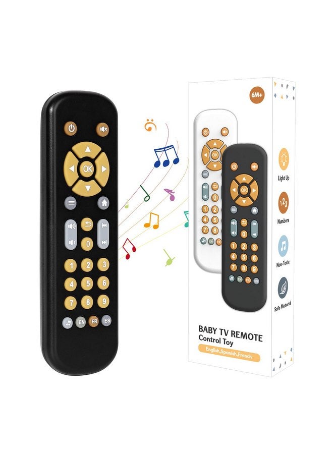 Orzbow Baby Remote Control Toy for 6 Months+ with Music, TV Remote Toy with Realistic Light and Sound - English, French and Spanish for Infant Play Remote Musical Toys, BPA Free, Black - Image 1
