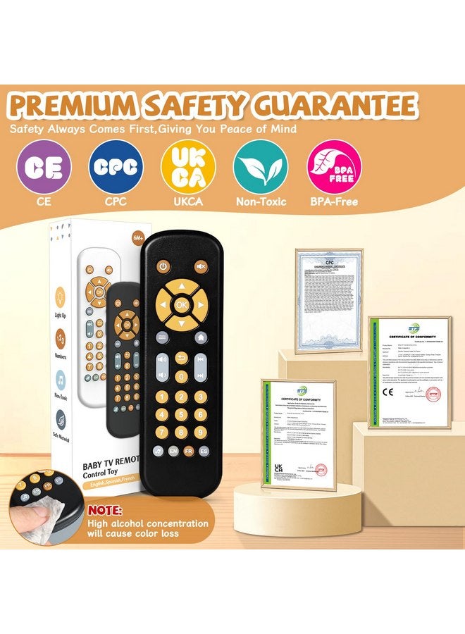 Orzbow Baby Remote Control Toy for 6 Months+ with Music, TV Remote Toy with Realistic Light and Sound - English, French and Spanish for Infant Play Remote Musical Toys, BPA Free, Black - Image 5