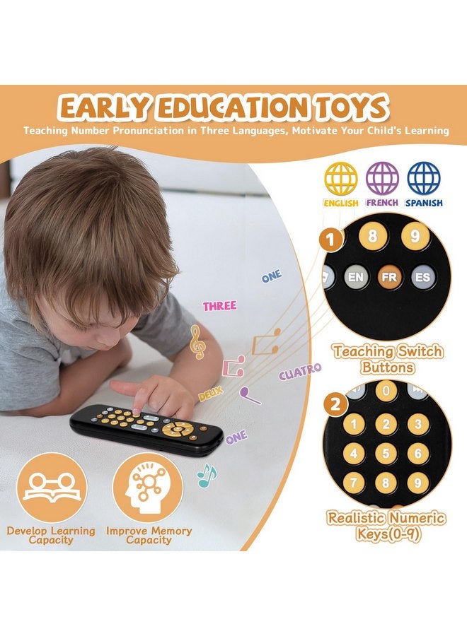 Orzbow Baby Remote Control Toy for 6 Months+ with Music, TV Remote Toy with Realistic Light and Sound - English, French and Spanish for Infant Play Remote Musical Toys, BPA Free, Black - Image 2