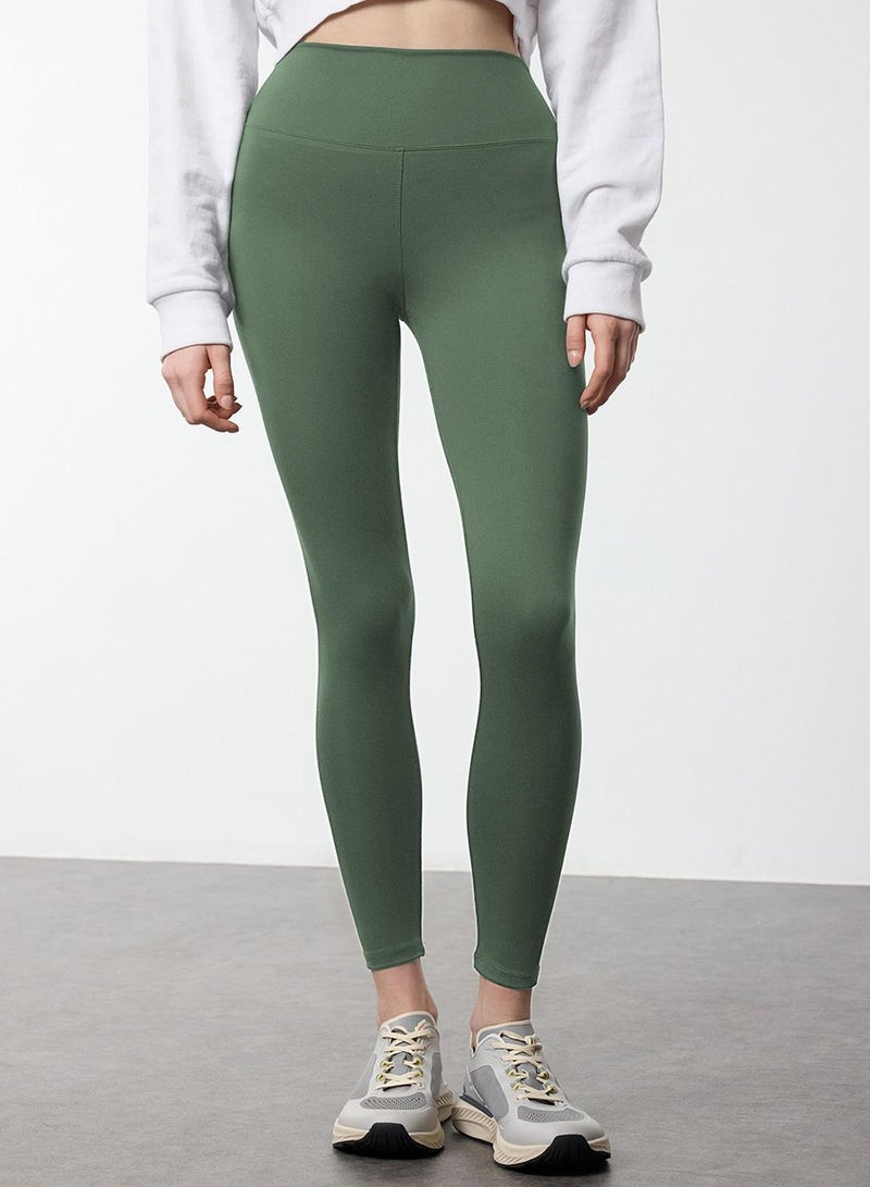 trendyol Khaki Soft Brushed Fabric Reflective Print Detailed Full Length Knitted Sports Leggings - Image 4