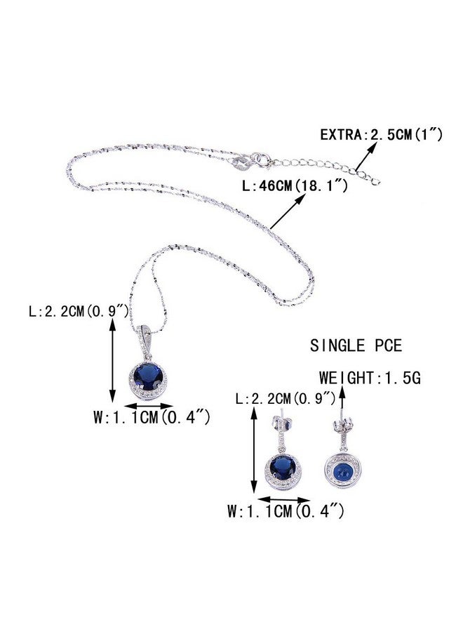 EVER FAITH 925 Sterling Silver Cz Gorgeous Round Cut Pendant Necklace Earrings Set Sapphire Color - Image 5