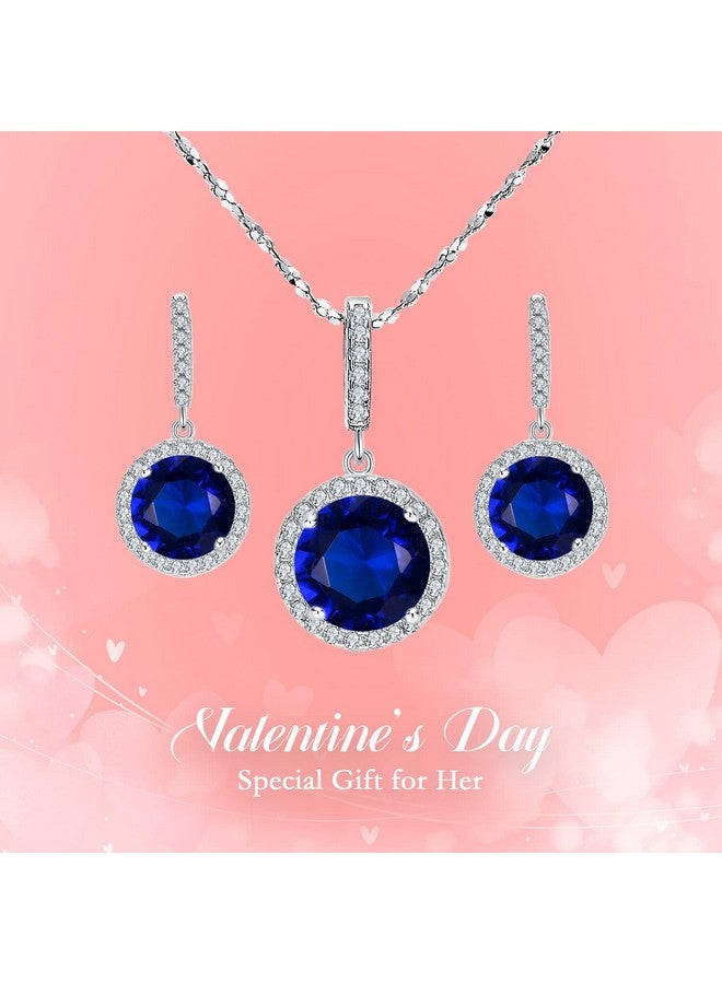 EVER FAITH 925 Sterling Silver Cz Gorgeous Round Cut Pendant Necklace Earrings Set Sapphire Color - Image 3