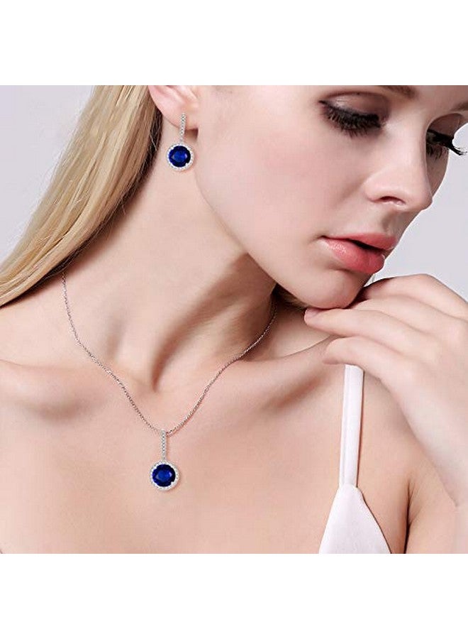 EVER FAITH 925 Sterling Silver Cz Gorgeous Round Cut Pendant Necklace Earrings Set Sapphire Color - Image 2