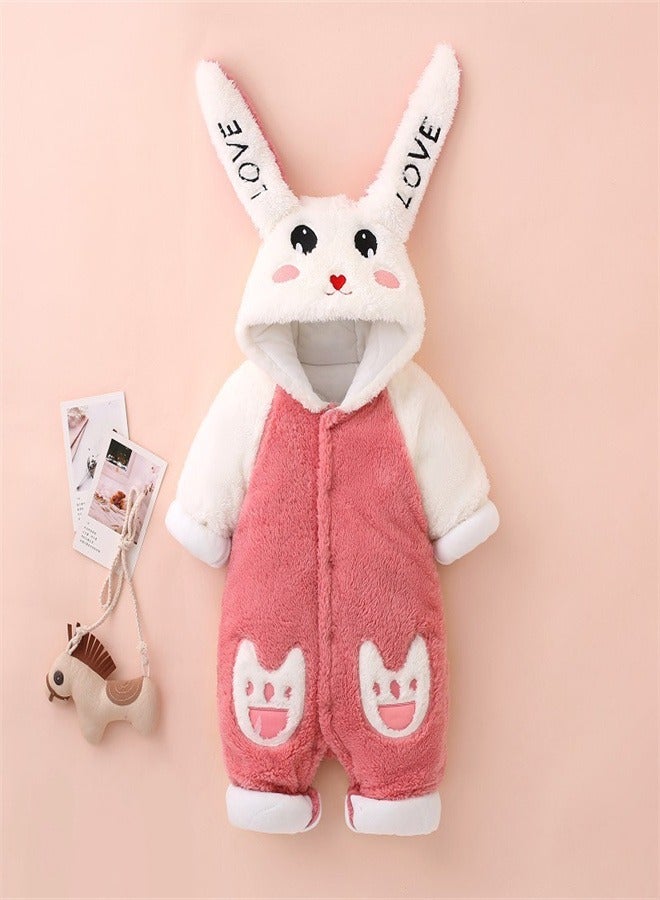 Loquat Squality Baby Thick Hooded Jumpsuit Pink - Image 1