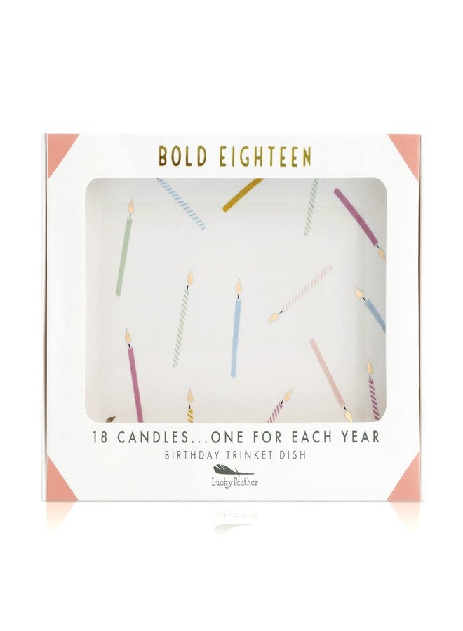 Lucky Feather Happy 18th Birthday Gifts for Girls - 18th Birthday Ceramic Jewelry Dish Decorated with 18 Birthday Candles, One for Each Year - Ideal 18 year old Birthday Gifts for Daughter Niece Sister Best Friend - Image 1