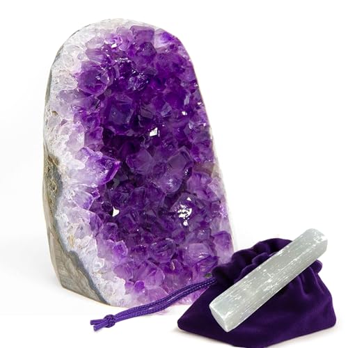 Superior SUPERIOR Amethyst Crystal Rock Cluster 1 to 15 lbs  Natural Edge Flat Bottom Healing  Calming Unique Amethyst Purple Geode Stone  Ideal Purple Decoration  Free Selenite Wand 