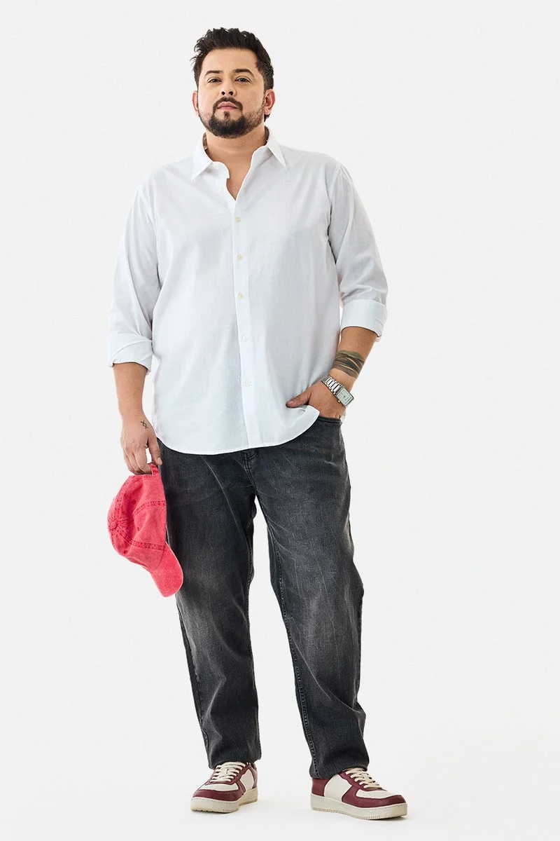 سنيتش White Solid Long Sleeve Regular Fit Plus Size Shirt