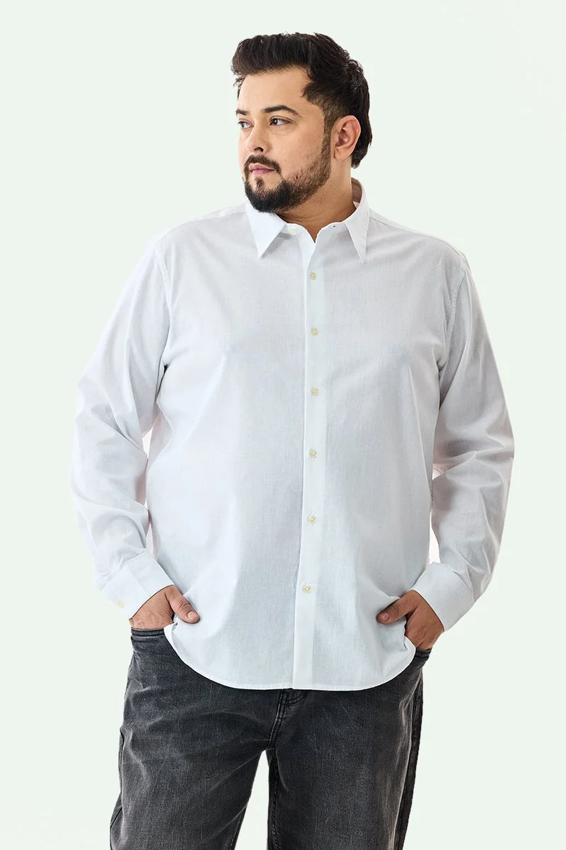 سنيتش White Solid Long Sleeve Regular Fit Plus Size Shirt