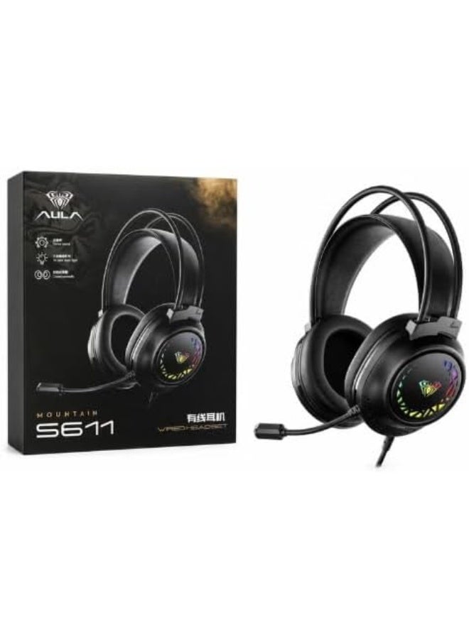 AULA S611 Gaming Headset, Wired Stereo Sound, Black - Image 2