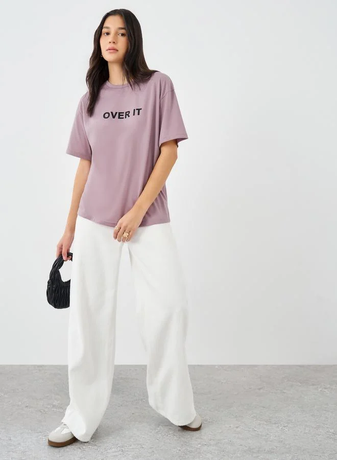 Styli Styli Women Purple Slogan Print Oversized T-Shirt