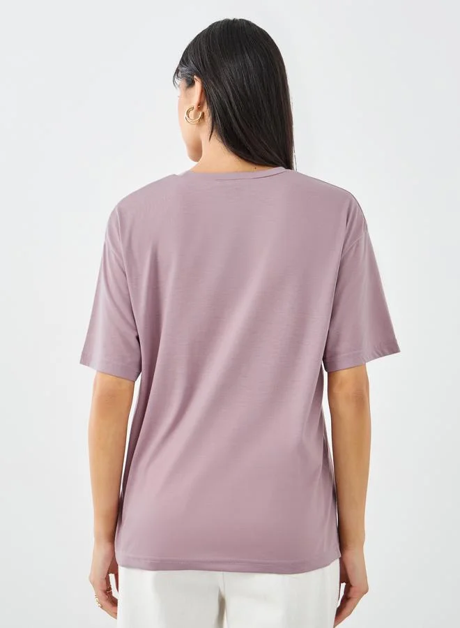 Styli Styli Women Purple Slogan Print Oversized T-Shirt