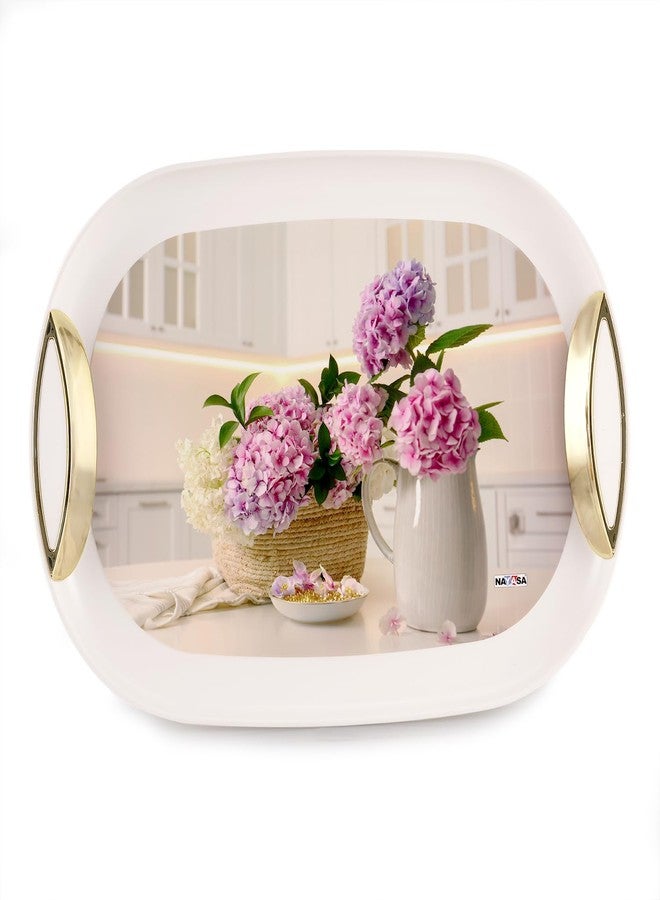 Nayasa Inspiration Plastic Oval Serving Tray Set of 3 (Small, Medium, Big) | Kitchen Tray for Serving Tea, Coffee, Snacks | Multi Purpose Serveware | White & Purple - Image 3