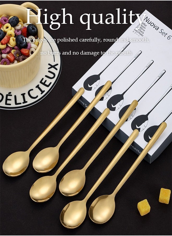 DUNISO 6 Pieces of Stainless steel soup spoon set, Korean style tableware tea spoon, mirror polished, thickened and easy to clean, suitable for household, commercial and restaurant use, 3.6 * 18.5cm, gold  - Image 3