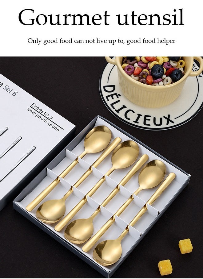 DUNISO 6 Pieces of Stainless steel soup spoon set, Korean style tableware tea spoon, mirror polished, thickened and easy to clean, suitable for household, commercial and restaurant use, 3.6 * 18.5cm, gold  - Image 5