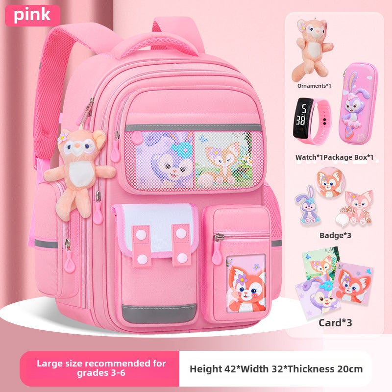 Kids 2023 Ergonomic Spine Care BackpackLarge Dream Pink [send ornaments + badge + card + Watch + pencil case] Large Dream Pink [send ornaments + badge + card + Watch + pencil case] 