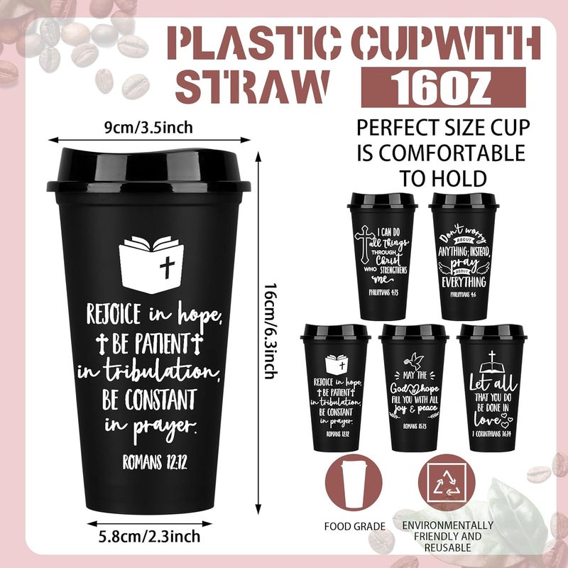 Pickmesh أكواب قهوة مسيحية قابلة لإعادة الاستخدام من بيكمش 15 قطعة مع آيات من الكتاب المقدس بلاستيكية بسعة 16 أونصة هدية يوم الأم لموظفي الكنيسة للمعلمين والموظفين باللون الأسود - Image 2