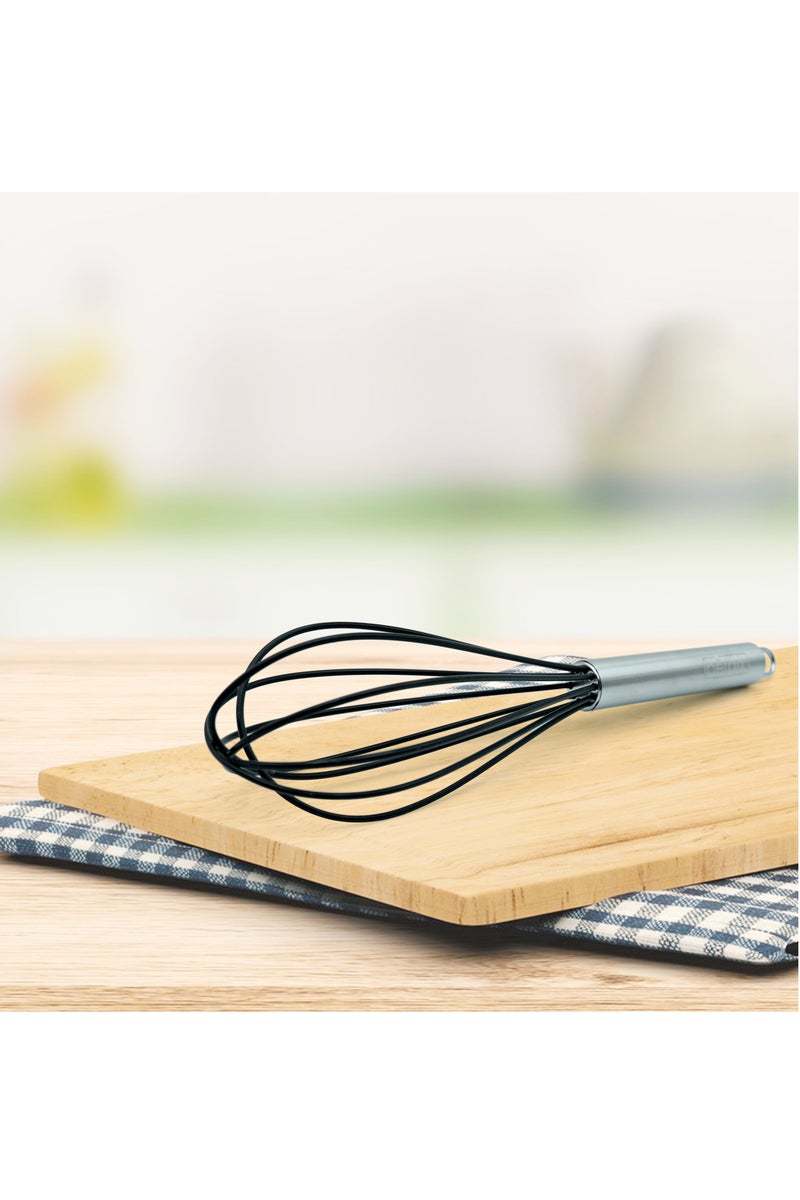 Beram  Silicone Head Whisk with Stainless Steel Handles Heat Resistant Kitchen Utensil Non-Stick Safe BPAFree Cooking Tools Spatula–Black (Single Whisk) - Image 2